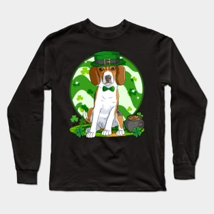 English Foxhound Dog St Patricks Day Irish Leprechaun Long Sleeve T-Shirt